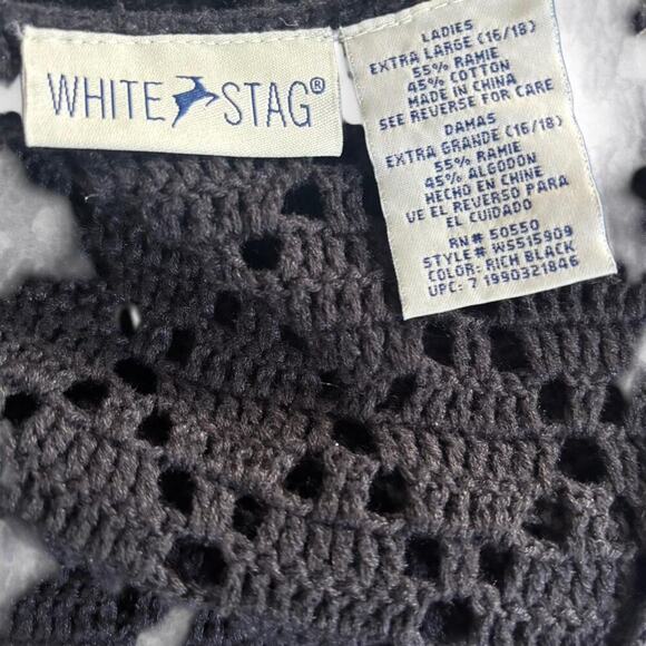 Y2K VINTAGE WHITE STAG BLACK CROCHET KNIT LACE SHEER COVER UP DRESS X LARGE EUC‎ - Picture 7 of 7